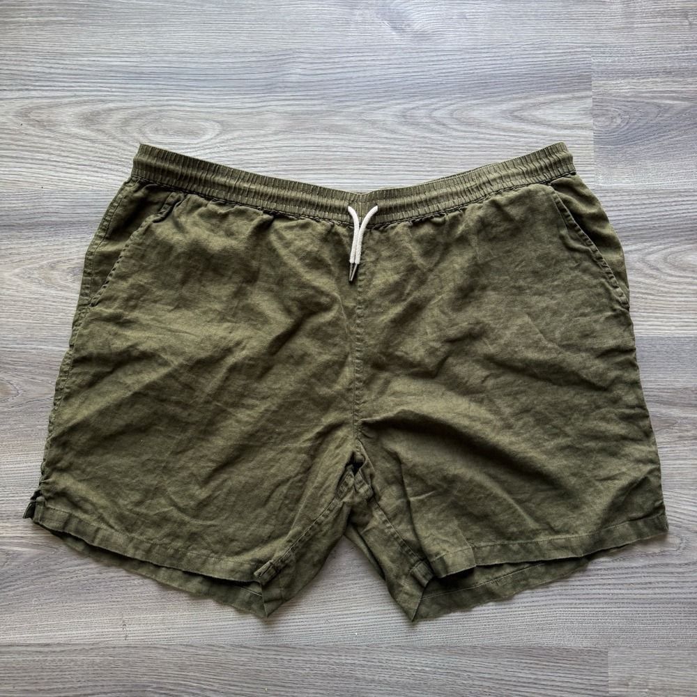 Quince 100% Linen Drawstring Beach Shorts Men's XXL 7" Green